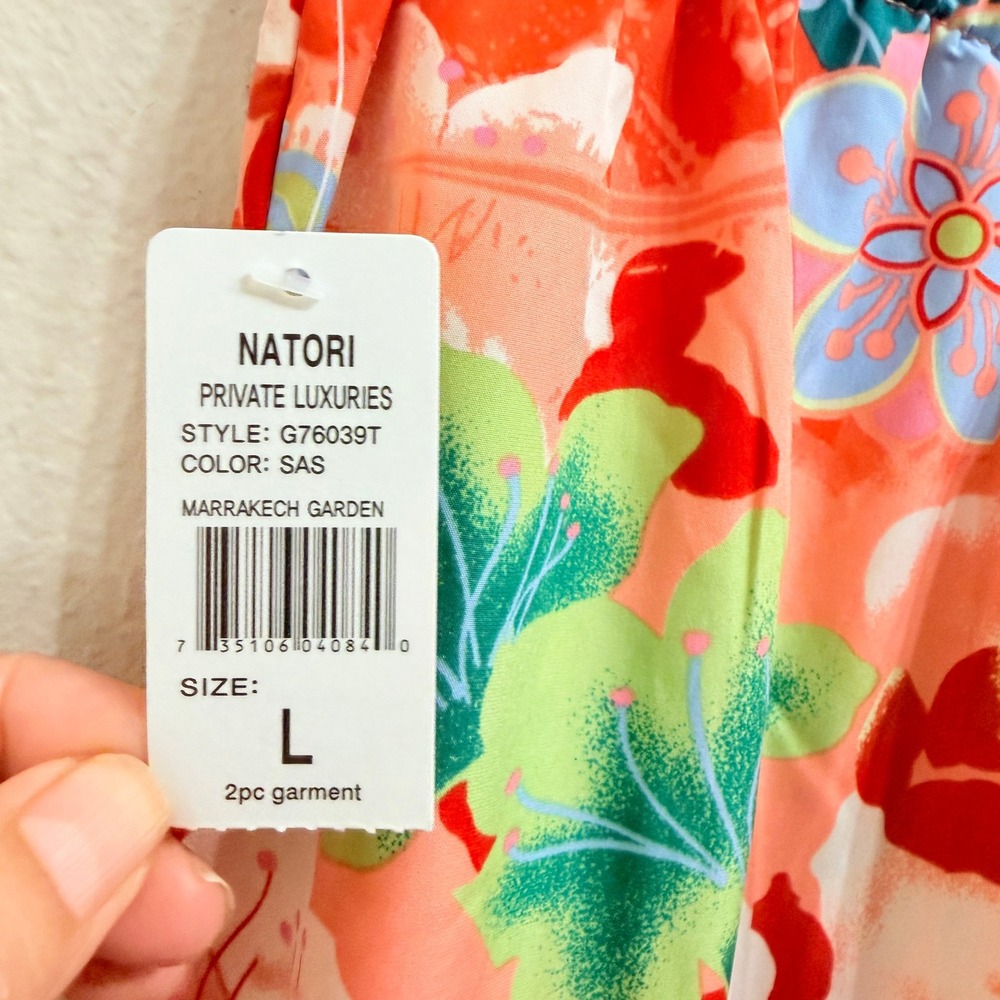 Natori Floral Pajama Pants Marrakech Garden Orange Women's Large Wide Leg - Picture 9 of 12
